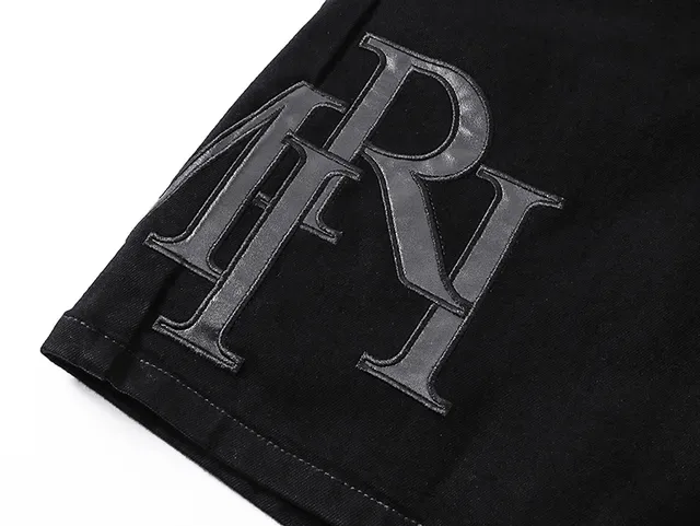 Amiri Embroidered Monogram Black Denim Shorts 13