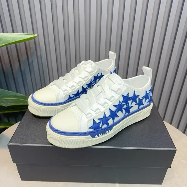 Amiri MA Court Sneakers Lifestyle Blancs et Bleus à Étoile Brodée 2