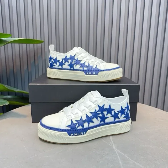 Amiri MA Court Sneakers Lifestyle Blancs et Bleus à Étoile Brodée 3