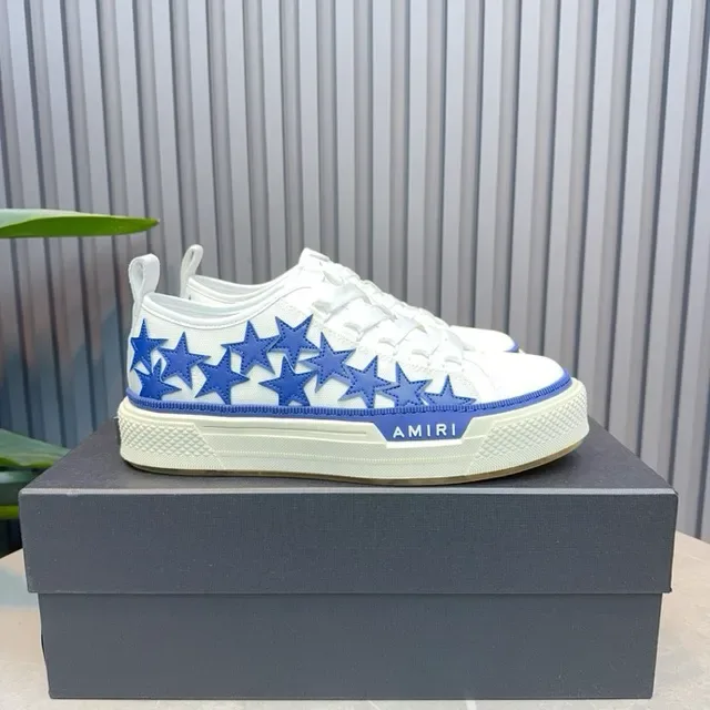 Amiri MA Court Sneakers Lifestyle Blancs et Bleus à Étoile Brodée 4