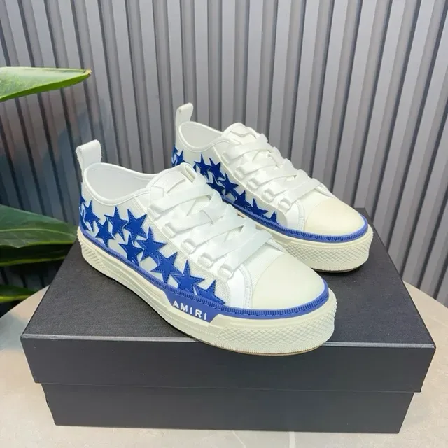 Amiri MA Court Sneakers Lifestyle Blancs et Bleus à Étoile Brodée 6