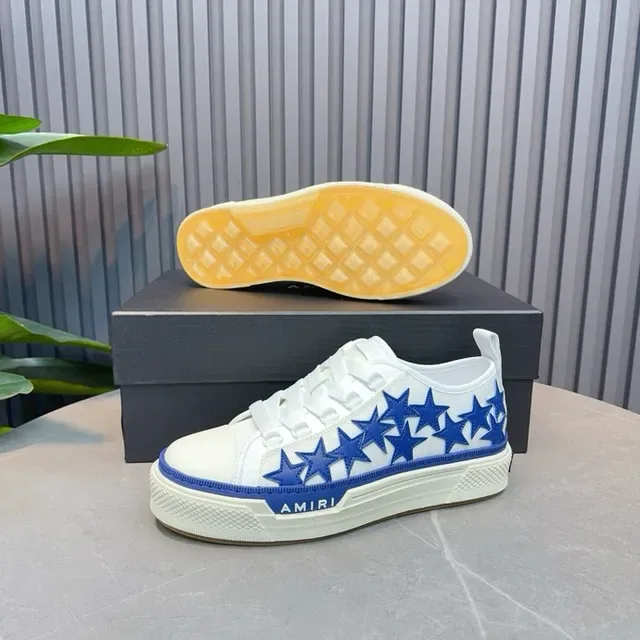 Amiri MA Court Sneakers Lifestyle Blancs et Bleus à Étoile Brodée 8