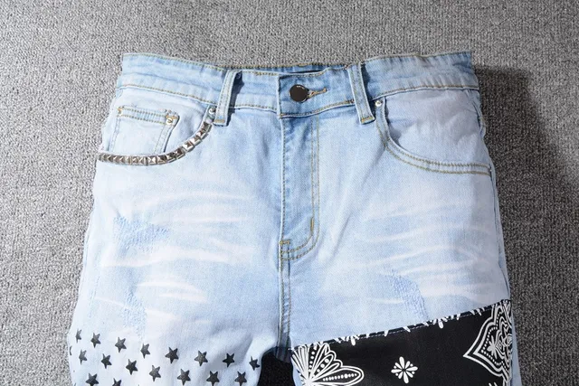 Jeans Amiri patchwork distressed light-wash slim-fit 14