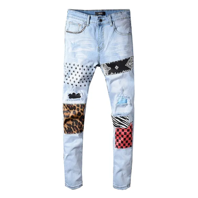 Jeans Amiri patchwork distressed light-wash slim-fit 15