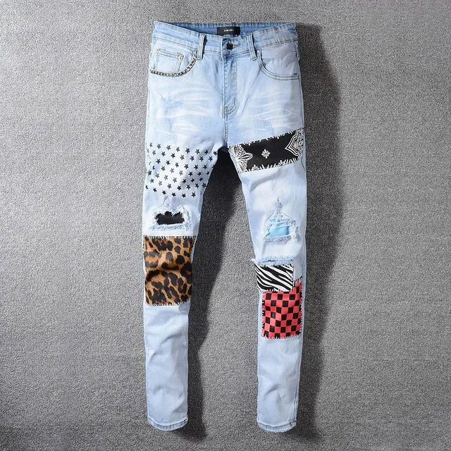 Jeans Amiri patchwork distressed light-wash slim-fit 16