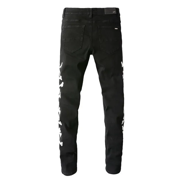 Amiri Top Esqueleto Print de Crânes Croisés Noir Distressed Slim Jeans 2