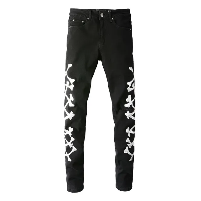 Amiri Top Esqueleto Print de Crânes Croisés Noir Distressed Slim Jeans 3