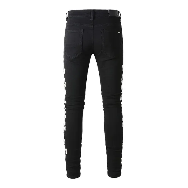 Amiri Top Esqueleto Print de Crânes Croisés Noir Distressed Slim Jeans 4