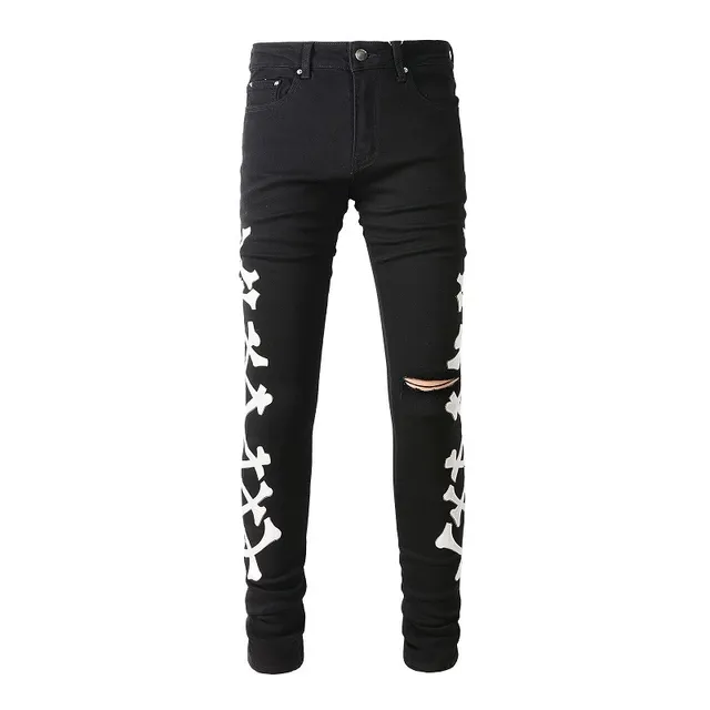 Amiri Top Esqueleto Print de Crânes Croisés Noir Distressed Slim Jeans 6