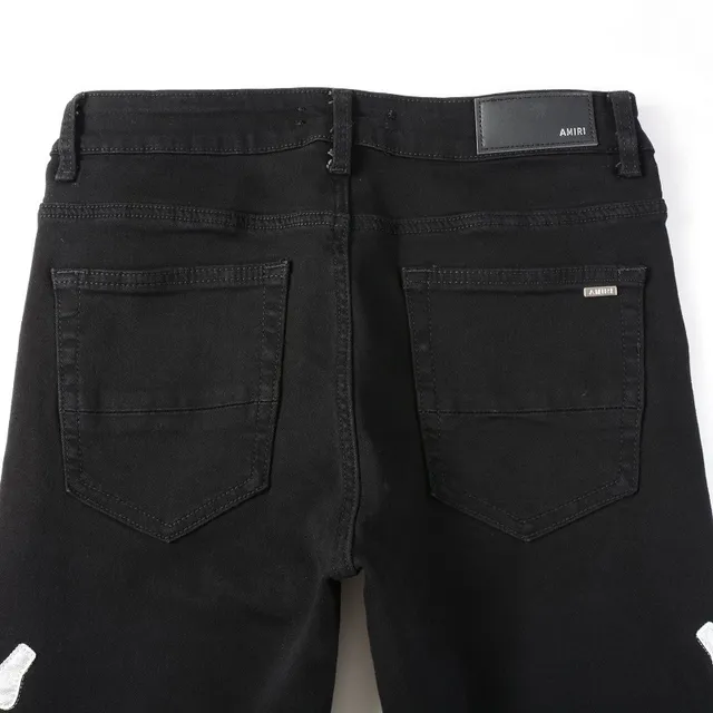 Amiri Top Esqueleto Print de Crânes Croisés Noir Distressed Slim Jeans 11
