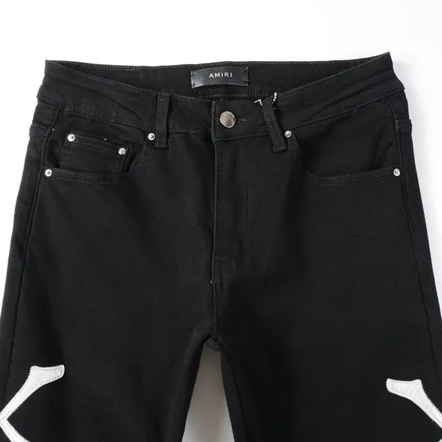 Amiri Top Esqueleto Print de Crânes Croisés Noir Distressed Slim Jeans 17