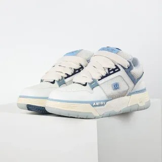 Amiri White Blue Caged Strap Overlay Perforated Leather Toe Lifestyle Sneakers