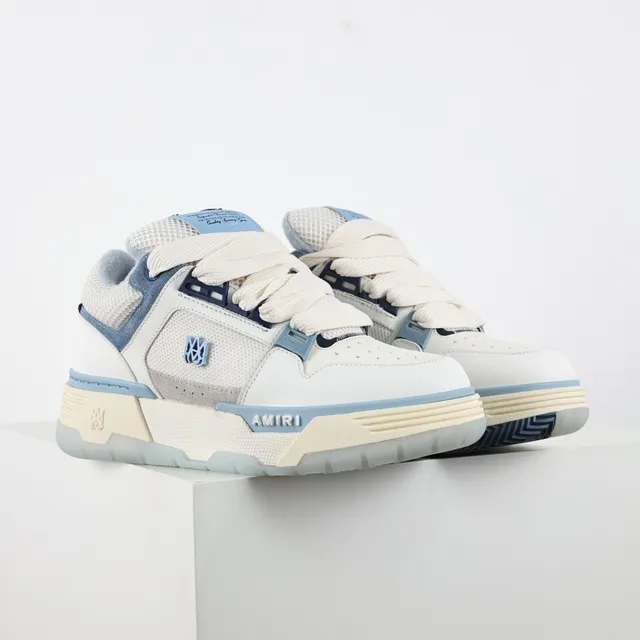 Amiri White Blue Caged Strap Overlay Perforated Leather Toe Lifestyle Sneakers 3