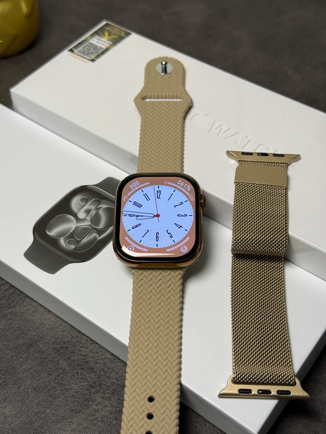 Apple Beige Gold Flat-Edged Case Digital Crown Sports Watch 9