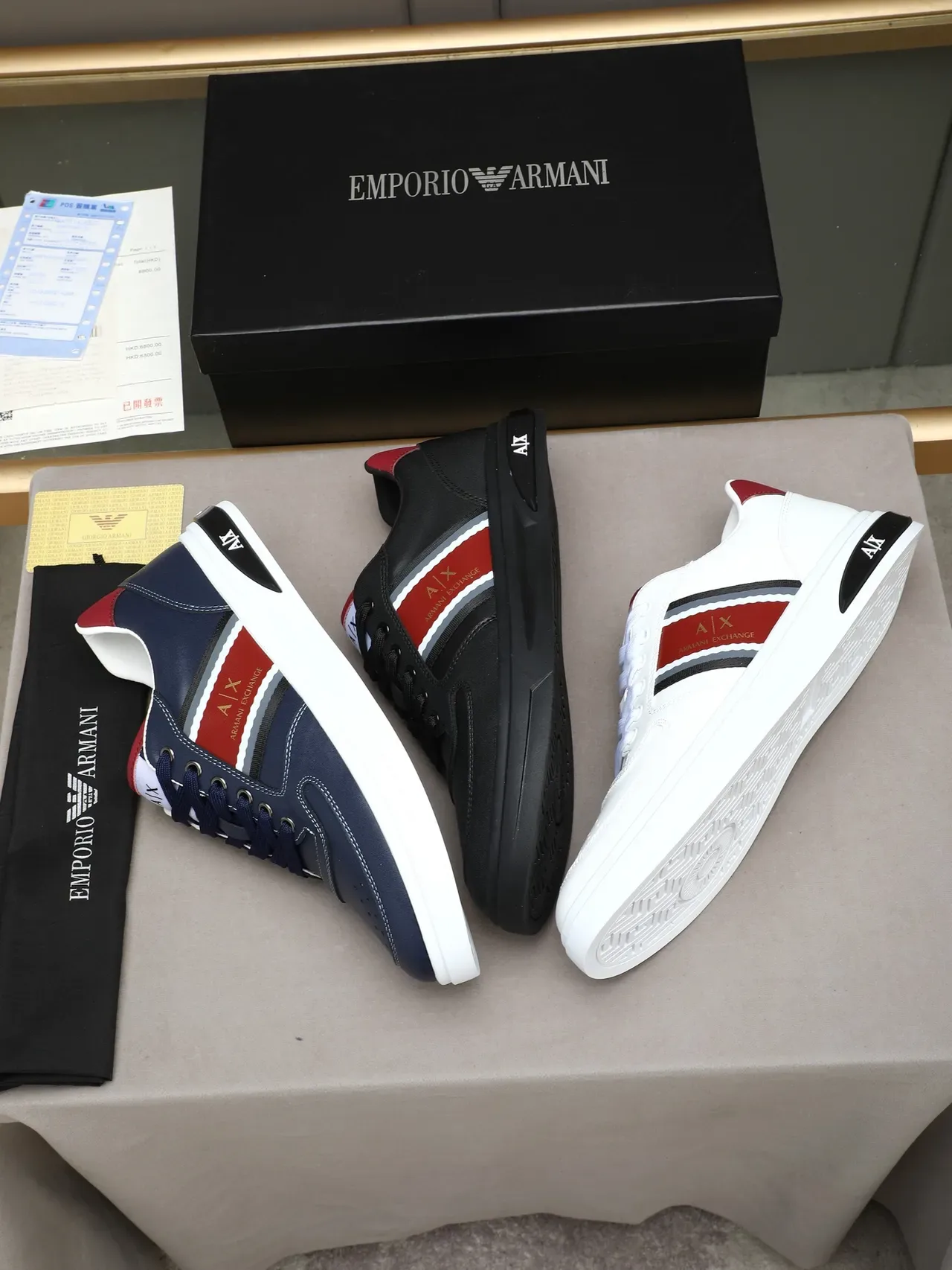 Armani Exchange Black and Red Stripe Lifestyle Sneakers 2