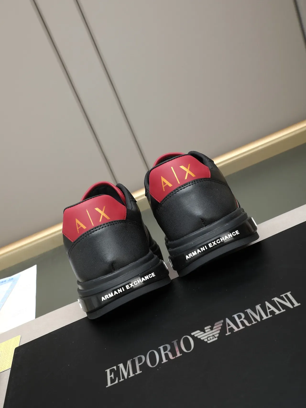 Armani Exchange Black and Red Stripe Lifestyle Sneakers 4