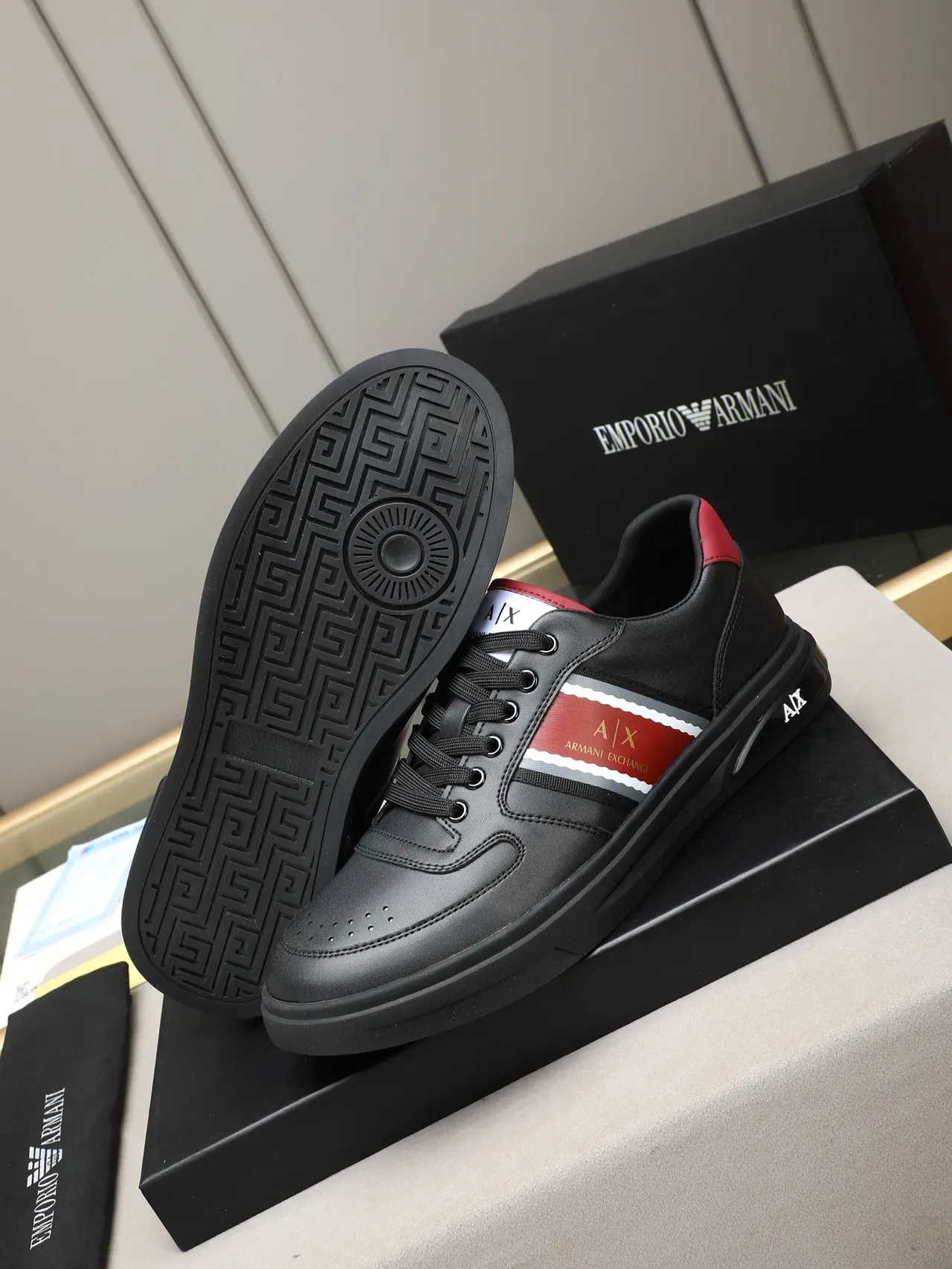 Armani Exchange Black and Red Stripe Lifestyle Sneakers 5