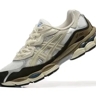 ASICS Beige Black Layered Synthetic Overlays Mesh Upper Running Shoes