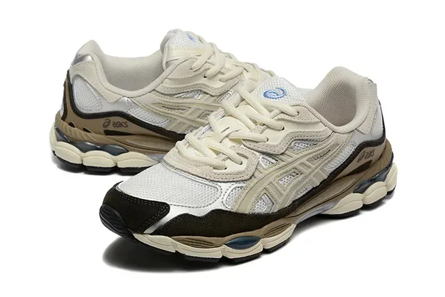 ASICS Beige Black Layered Synthetic Overlays Mesh Upper Running Shoes 2