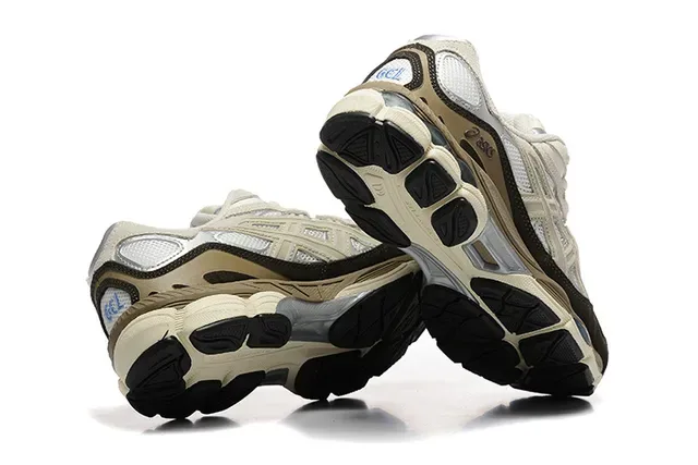 ASICS Beige Black Layered Synthetic Overlays Mesh Upper Running Shoes 4