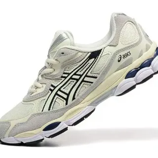 ASICS Beige Navy Retro Running Silhouette Mesh And Synthetic Overlay Construction Lifestyle Sneakers