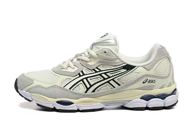 ASICS Beige Navy Retro Running Silhouette Maille et recouvrement synthétique Construction Lifestyle Sneakers 2