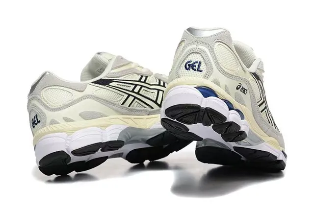 ASICS Beige Navy Retro Running Silhouette Maille et recouvrement synthétique Construction Lifestyle Sneakers 5
