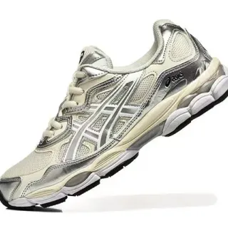 ASICS Beige Silver Metallic Overlays Mesh Upper Running Shoes