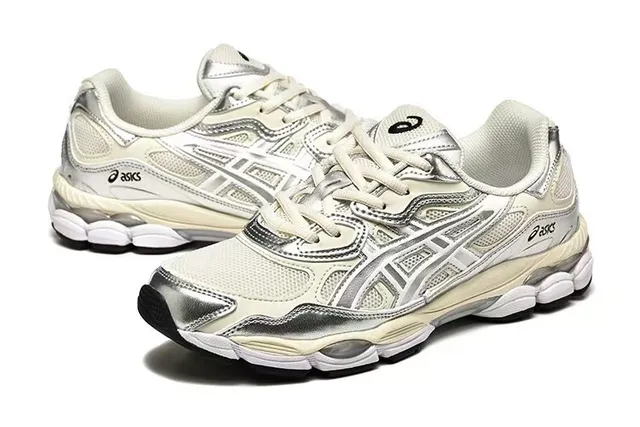 ASICS Beige Silver Metallic Overlays Mesh Upper Running Shoes 3