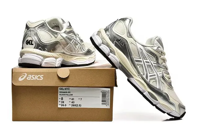 ASICS Beige Silver Metallic Overlays Mesh Upper Running Shoes 6