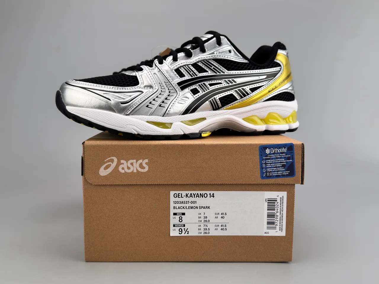 ASICS Gel-Kayano 14 Argent Noir Jaune Chaussures de course 4
