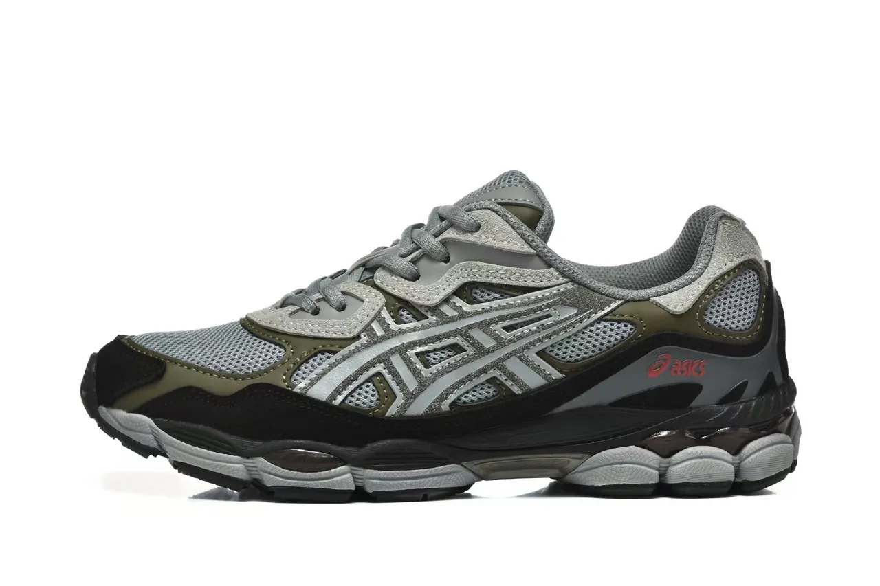 ASICS Gris Vert Armée Couches Synthétiques Superposées Panneaux de Ventilation en Maille Chaussures de Course 2