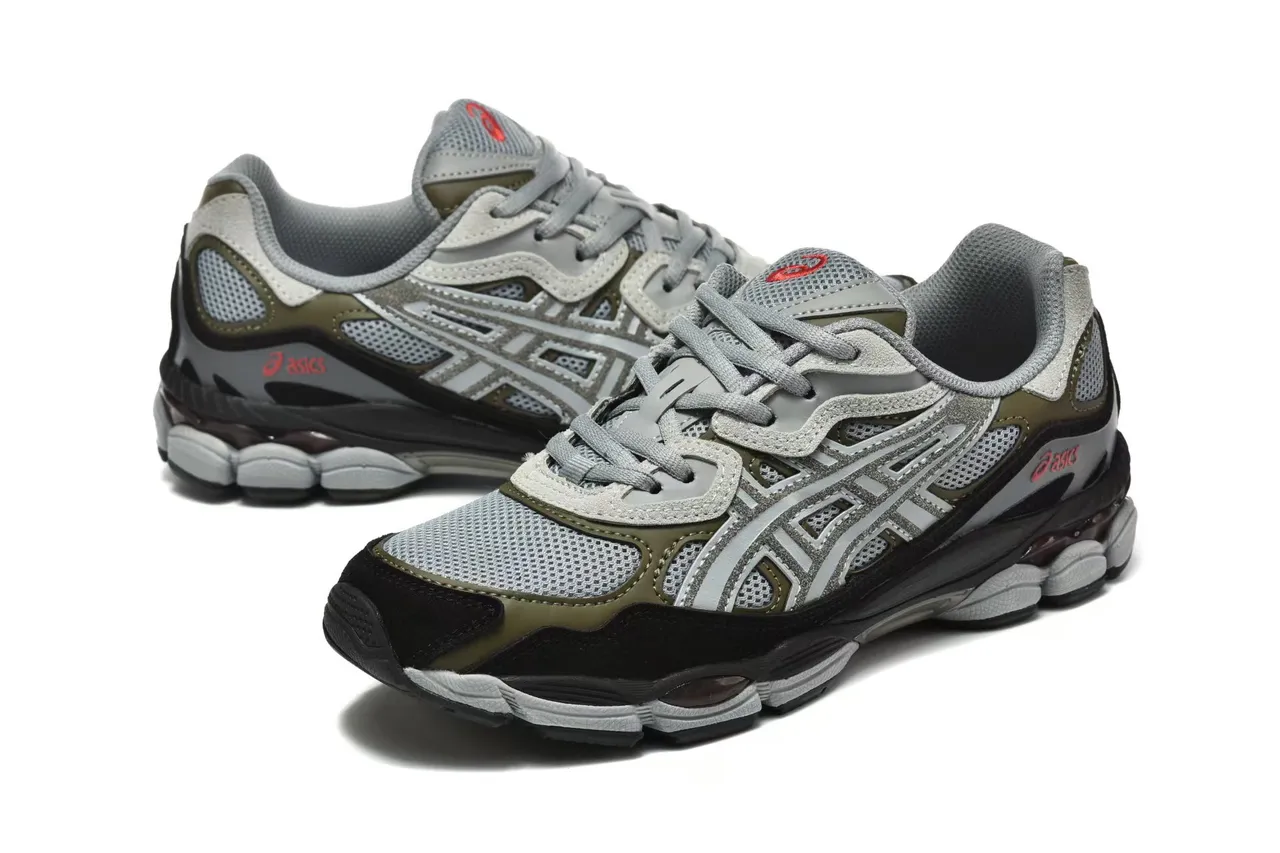 ASICS Gris Vert Armée Couches Synthétiques Superposées Panneaux de Ventilation en Maille Chaussures de Course 3