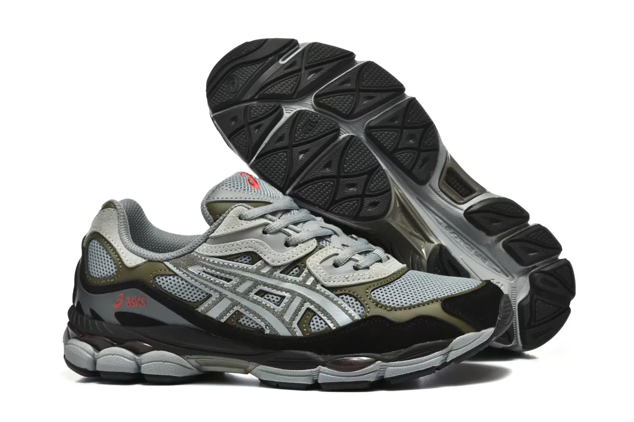 ASICS Gris Vert Armée Couches Synthétiques Superposées Panneaux de Ventilation en Maille Chaussures de Course 4