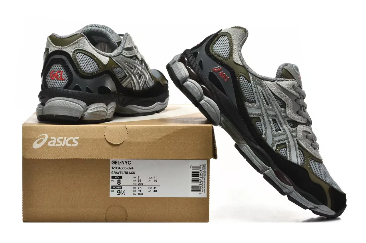 ASICS Gris Vert Armée Couches Synthétiques Superposées Panneaux de Ventilation en Maille Chaussures de Course 6