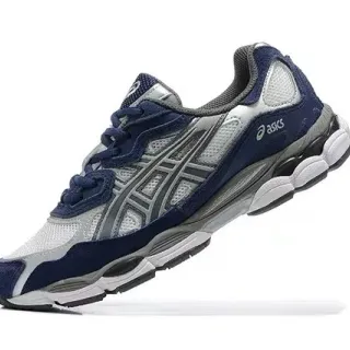 ASICS Navy Silver Mesh And Synthetic Overlay Upper Multi-Layered Midsole Running Shoes