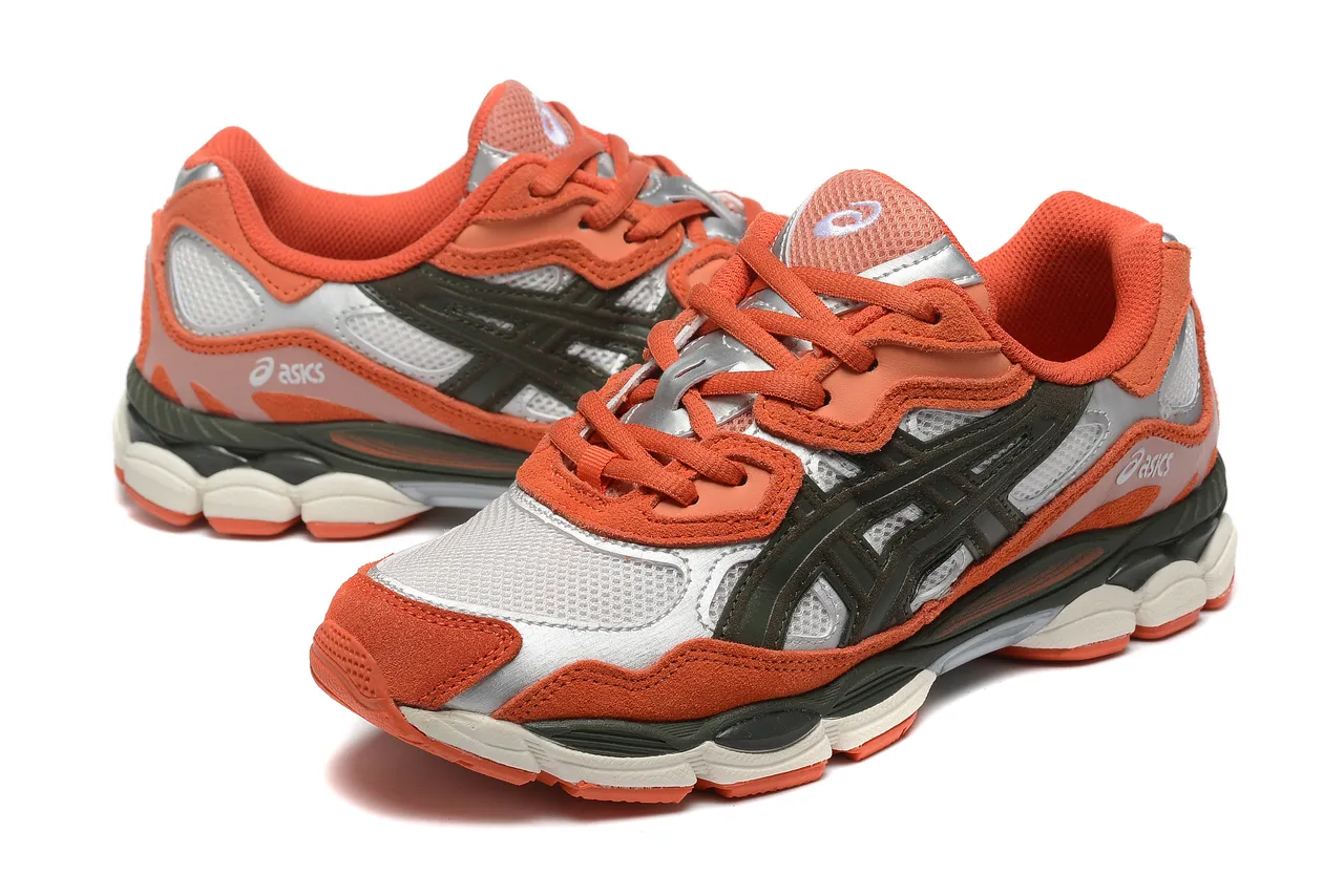 ASICS برتقالي فضي أحذية جري طبقة علوية متعددة المواد طبقات علوية مصنوعة 2