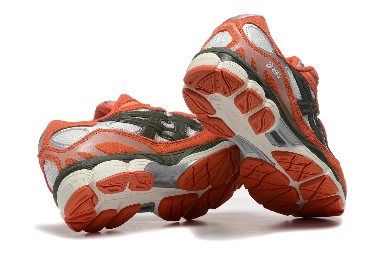 ASICS برتقالي فضي أحذية جري طبقة علوية متعددة المواد طبقات علوية مصنوعة 4