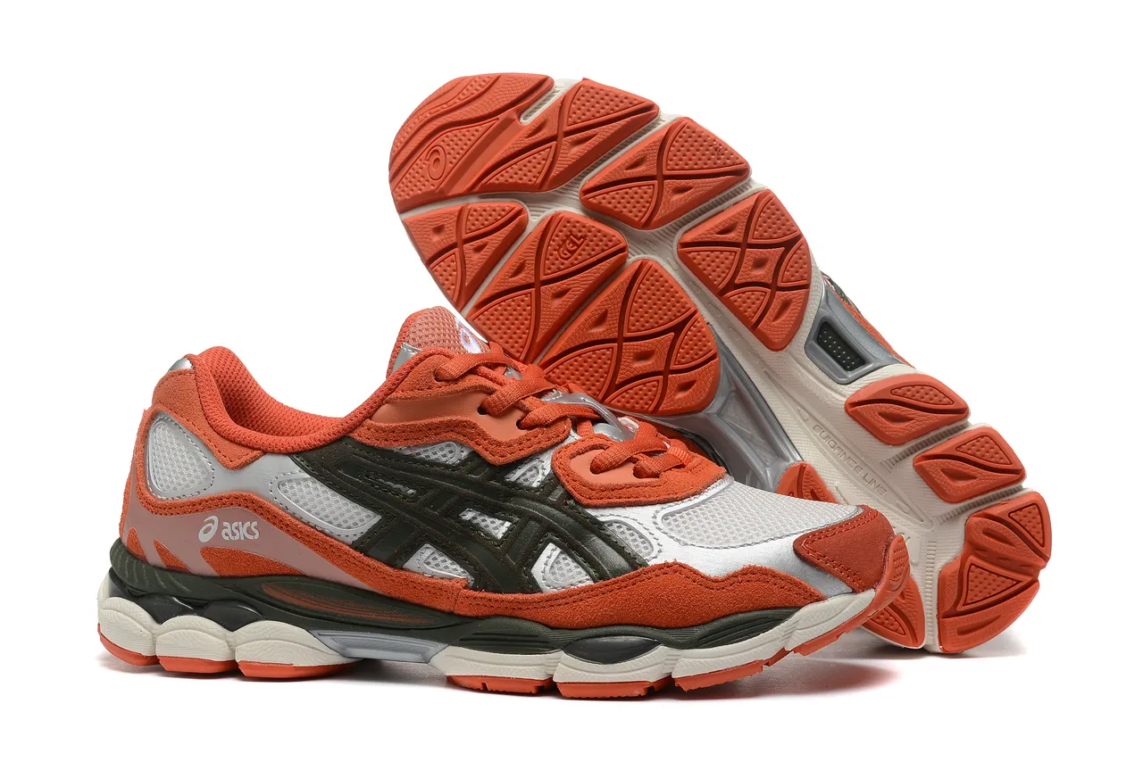 ASICS برتقالي فضي أحذية جري طبقة علوية متعددة المواد طبقات علوية مصنوعة 5