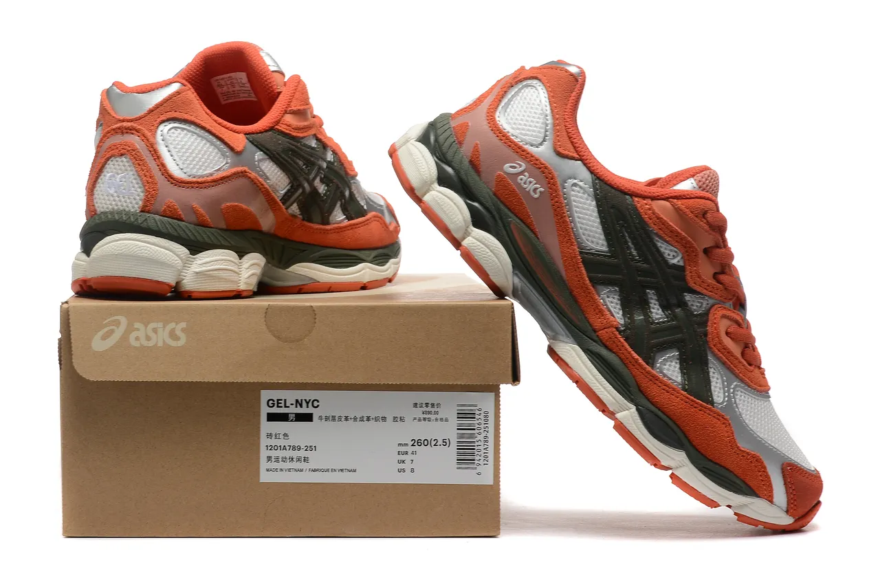 ASICS برتقالي فضي أحذية جري طبقة علوية متعددة المواد طبقات علوية مصنوعة 6