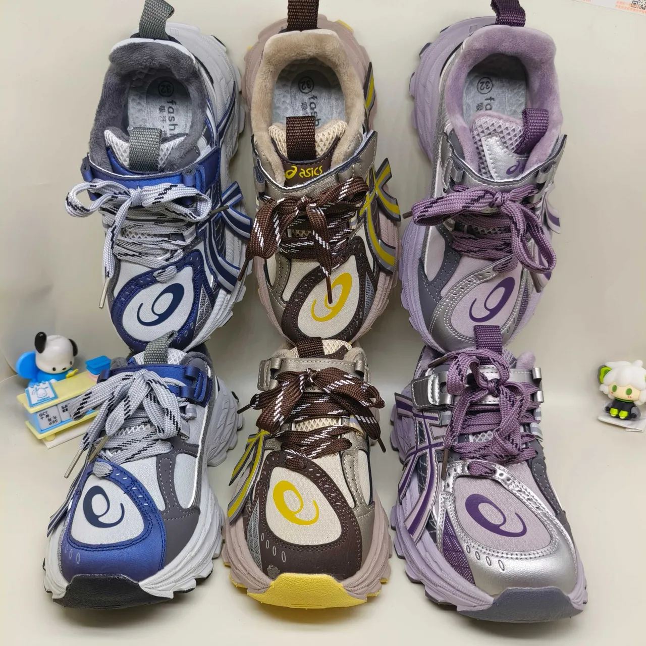 ASICS Purple Silver Sole Layered Mesh-Synthetic Upper Chunky Sneakers 3