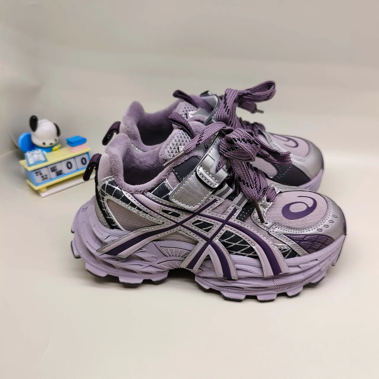 ASICS Purple Silver Sole Layered Mesh-Synthetic Upper Chunky Sneakers 20