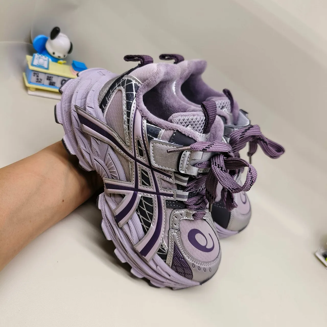 ASICS Purple Silver Sole Layered Mesh-Synthetic Upper Chunky Sneakers 21