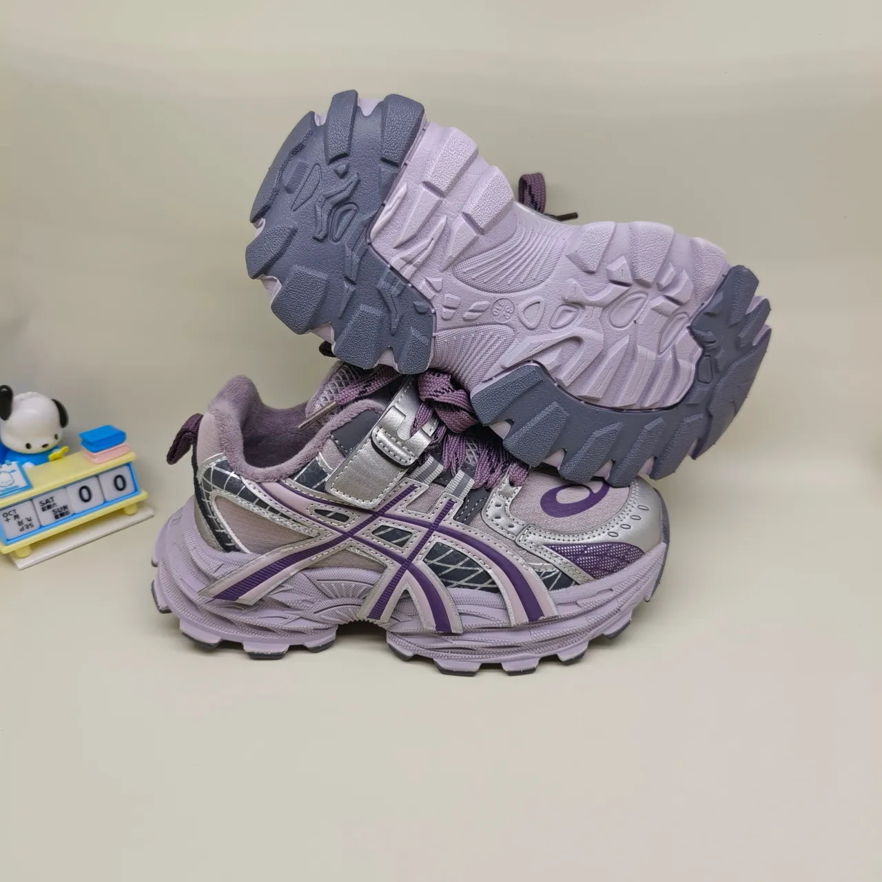 ASICS Purple Silver Sole Layered Mesh-Synthetic Upper Chunky Sneakers 23