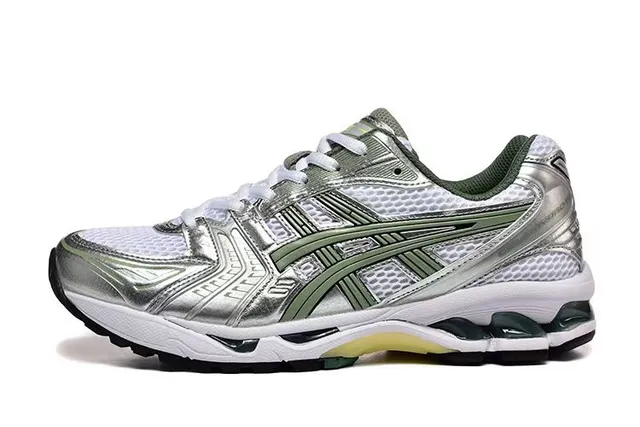 ASICS Silver Green Metallic Upper Olive Tiger Stripe Running Shoes 2