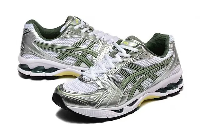 ASICS Silver Green Metallic Upper Olive Tiger Stripe Running Shoes 3