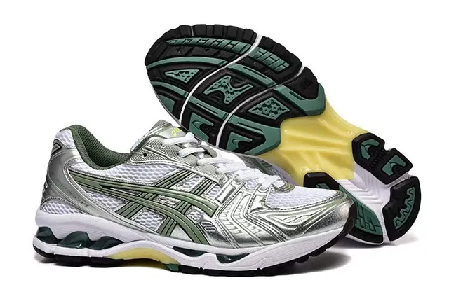 ASICS Silver Green Metallic Upper Olive Tiger Stripe Running Shoes 4