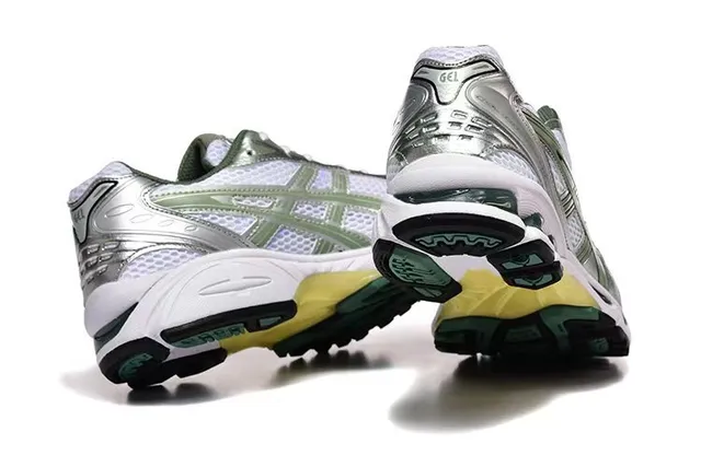 ASICS Silver Green Metallic Upper Olive Tiger Stripe Running Shoes 5