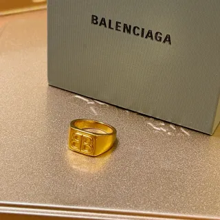 Balenciaga BB Monogram Gold Signet-Style Rectangular Face Ring