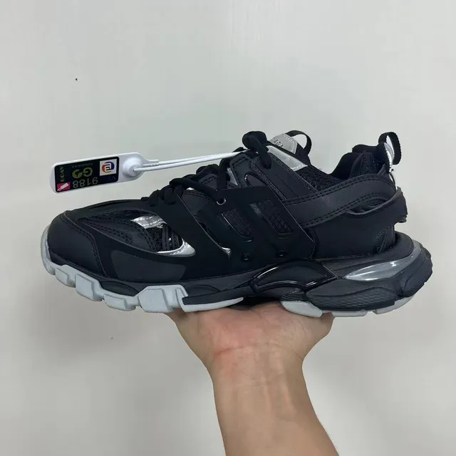 Balenciaga Black Silver Sole Layered Strap Cage Chunky Sneakers 2